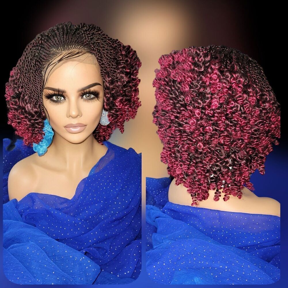 Braided Wig Handmade Micro Millions Braids, Short Kinky Twists, NWT, Ombre